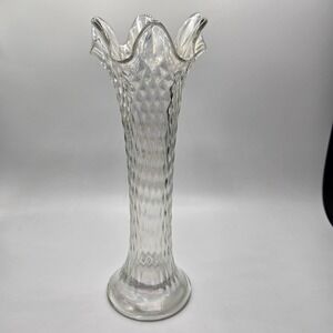 Vintage Fluted Pressed Glass Swung Vase Ribbed Vase 11" Flared Petal Top EUC